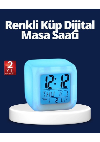 Hubrendy Kargo Renk Değiştiren Led Alarmlı Dijital Küp Masa Saati 521774