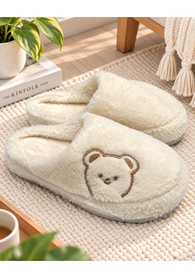 Modafrato Fluffy Ayıcık Desenli Kadın Ev Terliği Kışlık Yünlü Terlik Ses Yapmayan İçi Yünlü Günlük Rahat Terlik Krem Modafrato Fluffy Ayıcık Desenli Kadın Ev Terliği Kışlık Yünlü Terlik Ses Yapmayan İçi Yünlü Günlük Rahat Terlik Krem