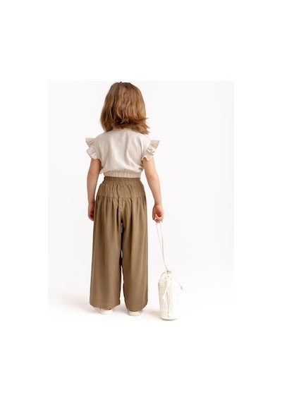 Oliven The Kid Korsajlı Büzgülü Keten Kız Çocuk Pantolon Caramel Caramel Kahverengi