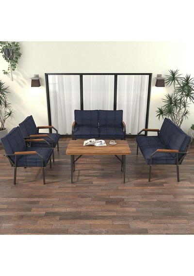 Mygusi Hayal Balkon Bahçe Cafe - Metal Kanepe Koltuk Takımı - 2 2 1 1 - 70x110 Cm Masalı - Lacivert Mygusi Hayal Balkon Bahçe Cafe - Metal Kanepe Koltuk Takımı - 2 2 1 1 - 70x110 Cm Masalı - Lacivert
