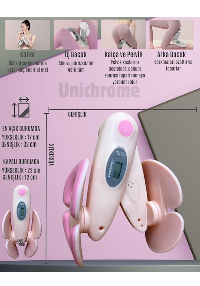İç Bacak Egzersiz Aleti Kegel Pelvik Kas Cihazı Kalça Kol Sıkılaştırıcı Sayaçlı Kalori Ölçer Pembe
