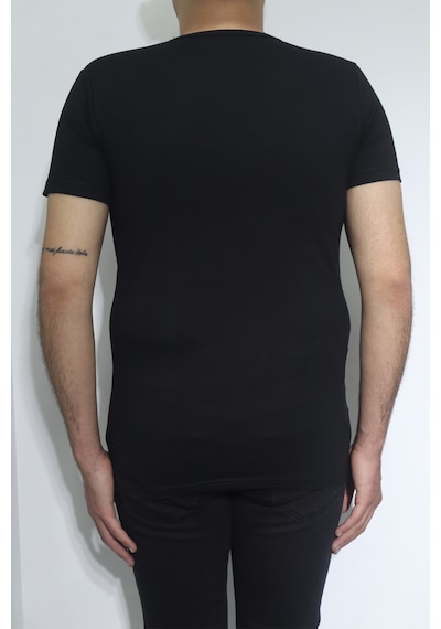 Santa Dmctekstil Erkek Düz Spor Kesim Dar Kalıp V-yaka T-shirt Siyah