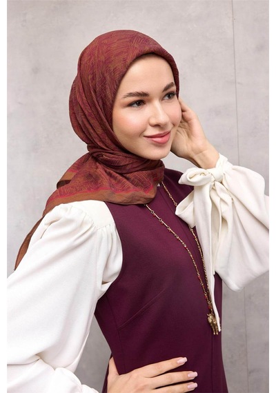 Silk Home Viskon Velora Eşarp Dört Mevsim Labirent Desen Tarçın 90x90 Çok Renkli