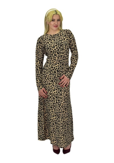Kadın Leopar Desen Krep O Yaka Elbise Bgl-st03539 001