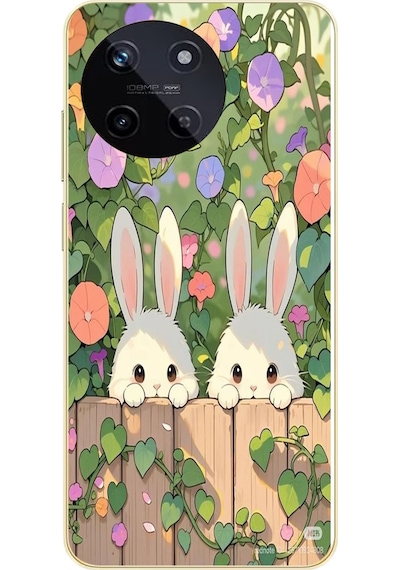Realme 11 4g Uyumlu Tavşan Kardeşler Baskılı Silikon Kılıf Renkli