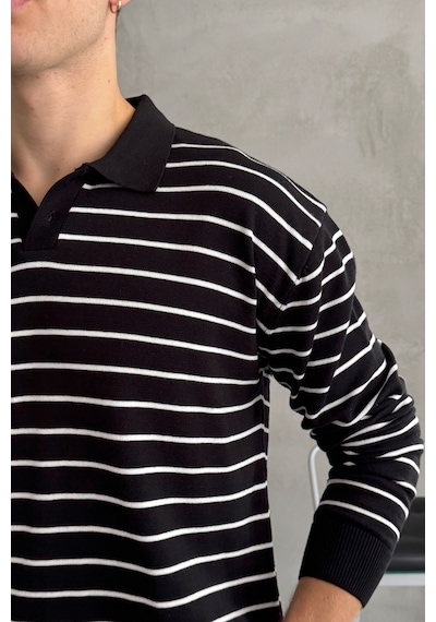 Erkek Pamuklu Polo Yaka Oversize Triko Kazak Beyaz