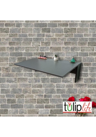 Duvara Monteli Antrasit Raflı Katlanır Portatif Açılır Kapanır Masa Beyaz 90x60 Cm 1. Sınıf Mdf