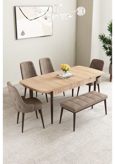 Clara Meşe Desen 80x132 Açılabilir Mdf Masa Yemek Odası Takımı,mutfak Takımı 4 Sandalye 1 Bench Cappucino Clara Meşe Desen 80x132 Açılabilir Mdf Masa Yemek Odası Takımı,mutfak Takımı 4 Sandalye 1 Bench Cappucino