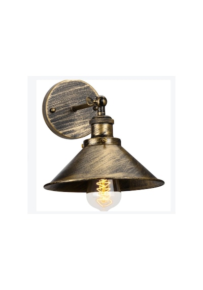 Riolight Vintage,retro,rustik Fırçalı Matt Altın Siyah 1xe27 Metal Duvar Aplik Çap:23cm Antik Eskitme