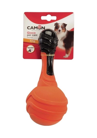 Camon Siyah Turuncu Renkli Gıcırtılı Tpr Dambıl Şeklinde Eğlenceli Köpek Oyuncağı 20cm