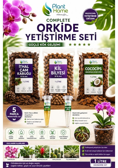 Complete Orkide Yetiştirme Seti 5 Parça 1 L İthal Çam Kabuğu + 1 L Kil Bilyesi + 1 L Coco Chips + Keiki Macunu + Köklendirme Jeli Diğer