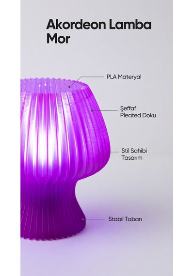 Akordeon Tasarım Masa Lambası - 3d Pleated Doku Dekoratif Gece Lambası Modern Ev Hediyesi Aydınlatma Mor