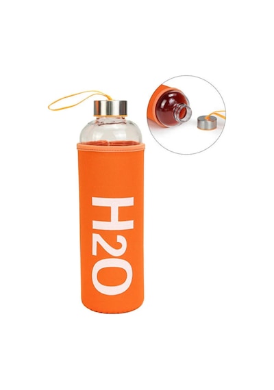 H2o Kılıflı Pastel Renk Cam Matara 1000 Ml Turuncu