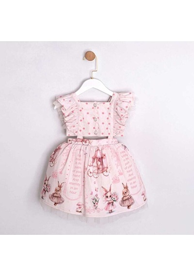 Vindy Desenli Kız Çocuk Crop Elbise Pembe