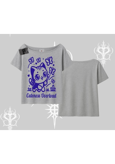 Startmore Startmore Stay Cool Kedi Baskılı Oversize Crop Tshirt Siyah