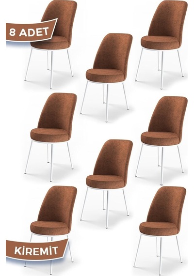 Canisa Concept Dexa Serisi, Üst Kalite Yemek Odası Sandalyesi, Metal Beyaz Iskeletli, 8 Adet Kiremit Kiremit, Metal