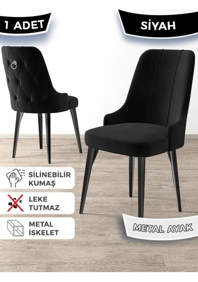 Canisa Newa Serisi,1.sınıf Babyface Kumaş Siyah Metal Ayak Gümüş Halkalı, 6 Adet Siyah Sandalye Sandalye Siyah Ayaklar Siyah