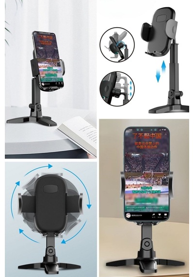 Masaüstü Telefon Standı 360 Derece Dönebilen Başlıklı Ayaklı Telefon Tripodu Siyah