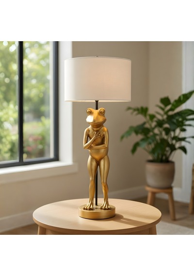 Frog Eskitme Gold Gövde Gri Başlık Dekoratif Abajur
