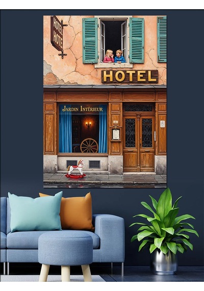 Hotel Bina Eski Sokak Dekoratif Kanvas - Mdf Ahşap Tablo