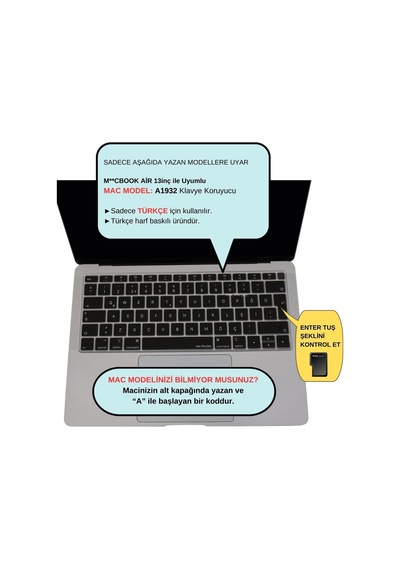 Türkçe Q Silikon Klavye Koruyucu Macbook Air 13 Retina Uyumlu A1932 A2179 A2337 M1 Iso Uk Ter