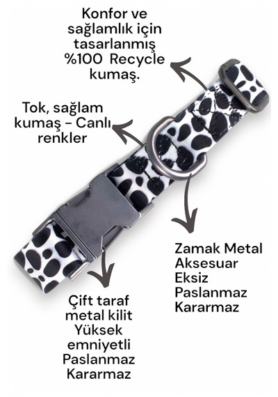 Caramelos İsimli Köpek Tasması, Orta Ve Büyük Irk Köpek Tasması S Beyaz - Siyah