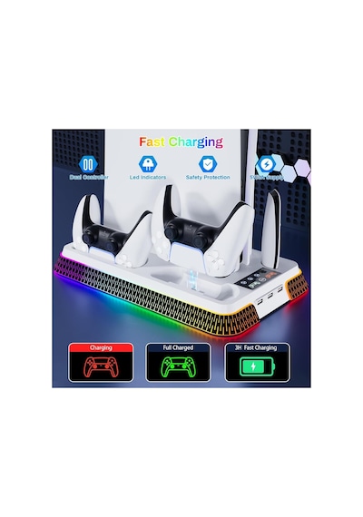 Ps5 Soğutma Standı İstasyonu Ps5 Pro/slim Rgb Ve Turbo Fan Playstation 5 Çift Şarj Aksesuar Kiti