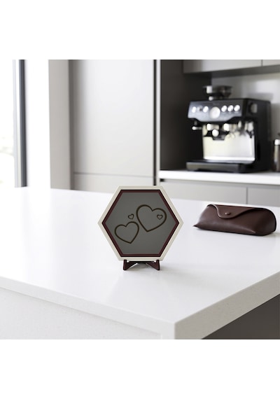 Modern Çizgili İkili Kalp Masaüstü Dekoratif Süsü Yaşam Alanlarınıza Neşe Katan Estetik Ve Modern Ürün 10x10 Cm, Kül Gri