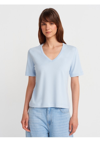 Dilvin 31840 V Yaka Kısa Kollu T-shirt-açık Mavi Açık Mavi
