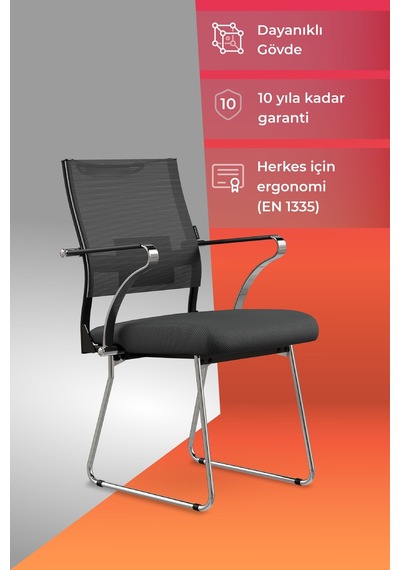 Ergolife Sit Air 24/7 M4-281k - Fileli, Krom, Toplantı Odası, Bekleme Sandalyesi - 697.5d.1.6a4 Siyah
