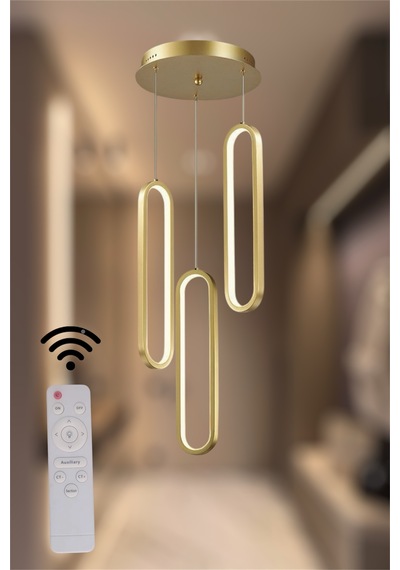 Modern Gold 3 Lü Nordic Sarkıt 3 Renk Kumandalı Led Avize Eskitme - Gold