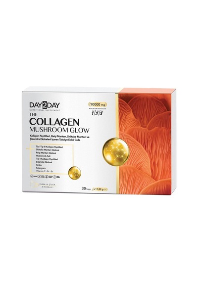 Day2day Collagen Mushroom Glow, Hidrolize Kolajen Peptitleri, Shiitake Ve Reişi Mantarı, Hyaluronik Asit, 30 Saşe