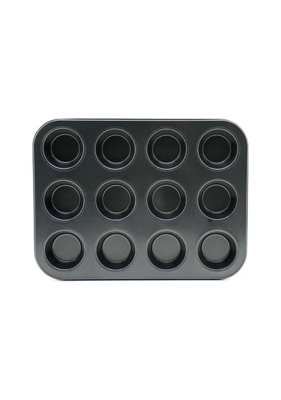 Ers 12 Gözlü Metal - Siyah Düz Muffin - Kek Kalıp Çok Renkli