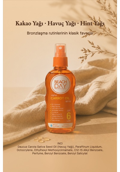 Beach Day Havuç Yağı Özlü SPF 6 Bronzlaştırıcı Sprey 150 ML
