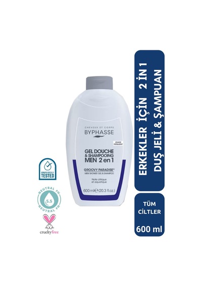 Byphasse Erkekler İçin 2 İn 1 Duş Jeli & Şampuan Grovy Paradise For Men 600 ML