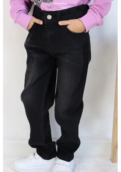 Breeze Kız Çocuk Kot Pantalon Cepli 5-9 Yaş, Siyah Siyah