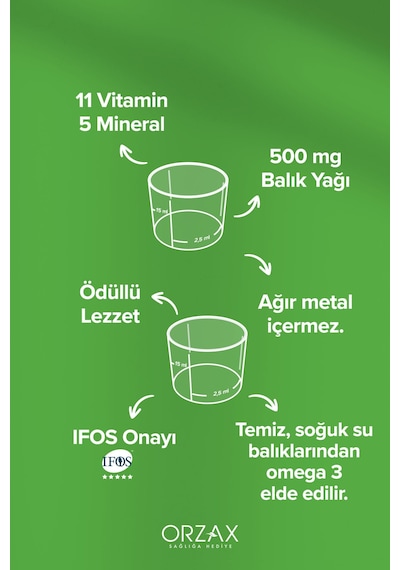 Multi Multivitamin Multimineral + Omega3 Balık Yağlı, Ballı Portakal Aromalı Şurup 150 Ml
