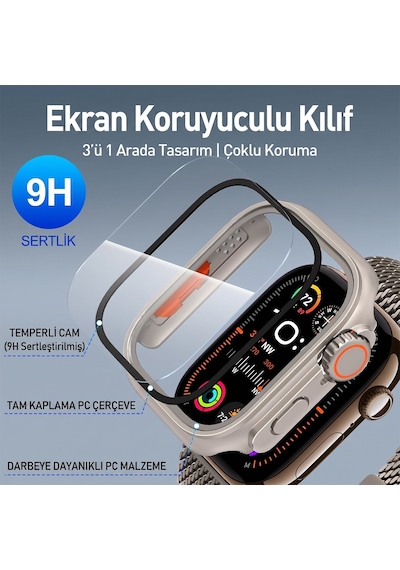Caseonn Apple Watch Uyumlu Series 8 45mm Kılıf Watch Uyumlu Ultra Görünümlü Dönüştürücü Sert Bumper Kasa Starlight