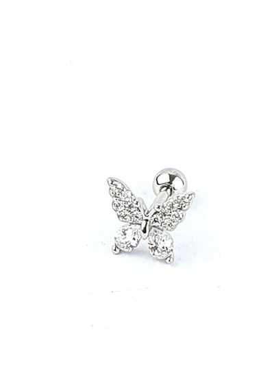 Zirkon Taş Detaylı Kelebek Figürlü 925ayar Gümüş Tragus Helix Kikirdak Piercing Gümüş