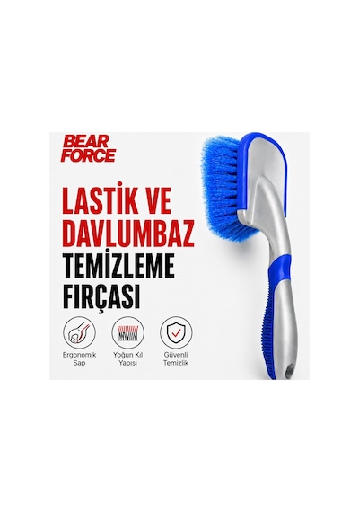 Robeve Bear Force Lastik Temizleme Fırçası Ergonomik Saplı Yoğun Kıllı Oto Lastik Ve Davlumbaz Temizleme Fırçası, Araç Lastik Yanak Temizleme Fırçası, Detay Temizlik Fırçası