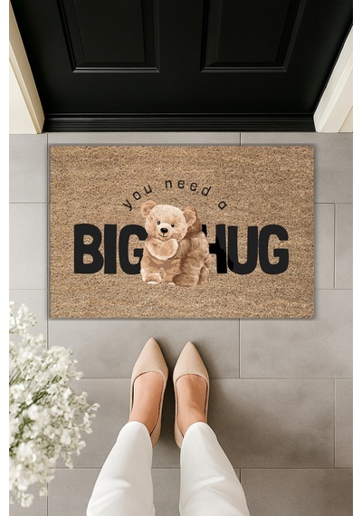 Rugmood Modern Dijital Baskı Paspas - Big Hug - Kapı Önü Paspası 70x45cm Kahverengi