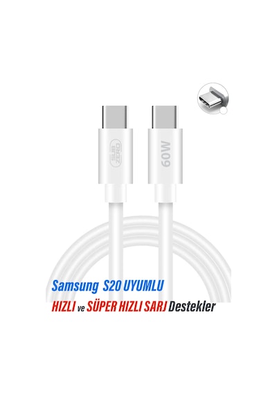 Samsung S20 Uyumlu Şarj Kablosu Hızlı Şarj Type C Kablo 1m 60w