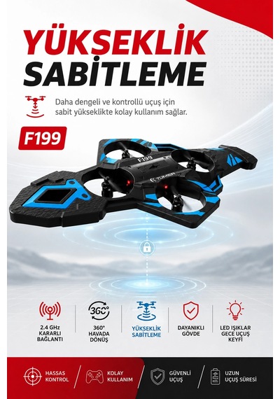 Katlanabilir Tasarımlı Uzaktan Kumandalı Drone 360 Derece Dönüş Ve Işıklı Uçuş Özellikli