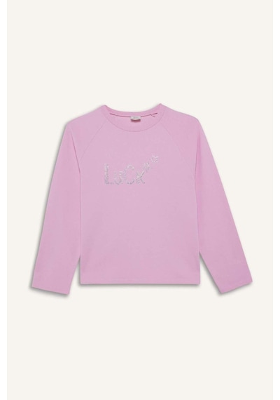 Defacto Kız Çocuk Oversize Geniş Kalıp Bisiklet Yaka Taşlı Sweatshirt G2463a825wnpn205 Pembe-pn205