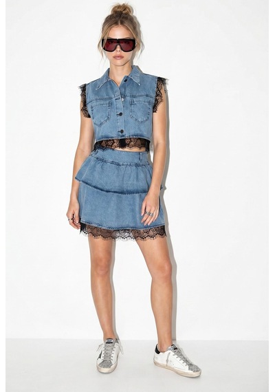 Shade Kadın Dantel Detaylı Crop Denim Yelek Katlı Mini Denim Etek Alt-üst Takım 8218 60286244 - Mavi Shade Kadın Dantel Detaylı Crop Denim Yelek Katlı Mini Denim Etek Alt-üst Takım 8218 60286244 - Mavi