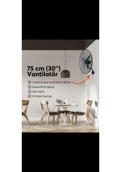 Xonect Profesyonel Sanayi Tipi Vantilatör 75 Cm 30 İnç Yüksek Performanslı Soğutma Xdf30