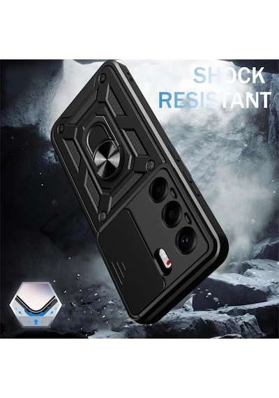 Tecno Camon 40 Pro 5G Uyumlu Tank Kılıf Yüzüklü Standlı Zırhlı Outdoor Kapak - Siyah