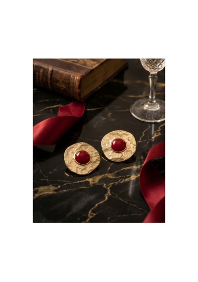 Vintage Model Şık Kadın Küpe Bordo Bordo