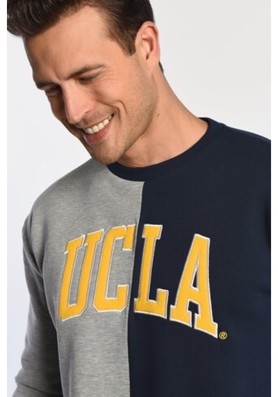 Ucla Reddley Lacivert Bisiklet Yaka Aplikeli Standard Fit Erkek Sweatshirt Lacivert
