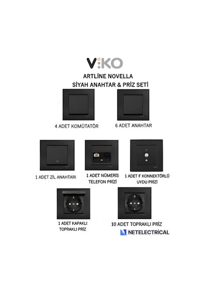 Viko Artline Novella Siyah Anahtar & Priz Seti